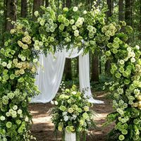 Arche de fleurs en soie verte, grande composition florale, toile de fond en forme de U, arche de fleurs artificielles pour mariage en plein air
