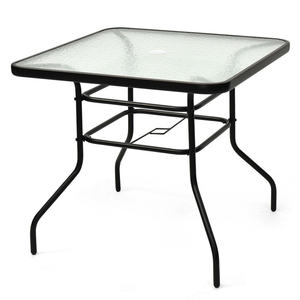 Table de patio extérieure carrée de 32 pouces en verre trempé avec structure en acier noir, mobilier d'extérieur - Product Image 1