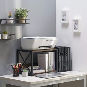 Iron And Wood Storage Rack 2 Tier <b>Desktop</b> Organizer Natural Wood Color Rectangle Standing Type Office Use - Product Image 4