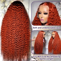 Perruque frontale en dentelle HD 350, cheveux humains vierges bouclés afro crépus, ombré orange jaune, gingembre, cheveux birmans bruts
