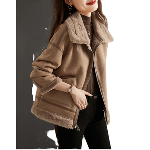 Chaqueta de lana elegante para Otoño e Invierno para mujer, botón informal, holgada, estilo motocicleta, cierre de cremallera, parte superior versátil, conejo <span class=keywords><strong>Artificial</strong></span> - Product Image 1