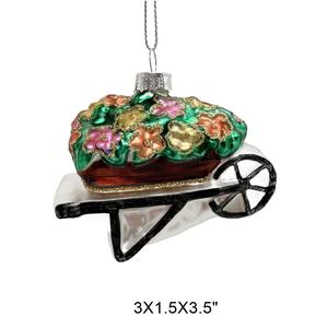 Ornement de Noël en forme de brouette florale sur le thème du jardin scintillant, décoration d'arbre de Noël pour les amateurs de plein air - Product Image 2