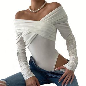 Mono Elegante Ajustado de Manga Larga con Cuello en V y Hombros Descubiertos para <span class=keywords><strong>Mujer</strong></span>, Ropa Nueva de Primavera y Otoño - Product Image 1