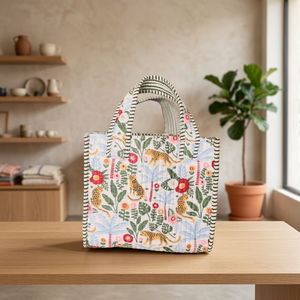 Sac fourre-tout en toile matelassée à imprimé léopard Veer Handicrafts, poignées rayées, fermeture éclair, mode bohème, sac de plage pour femmes - Product Image 4