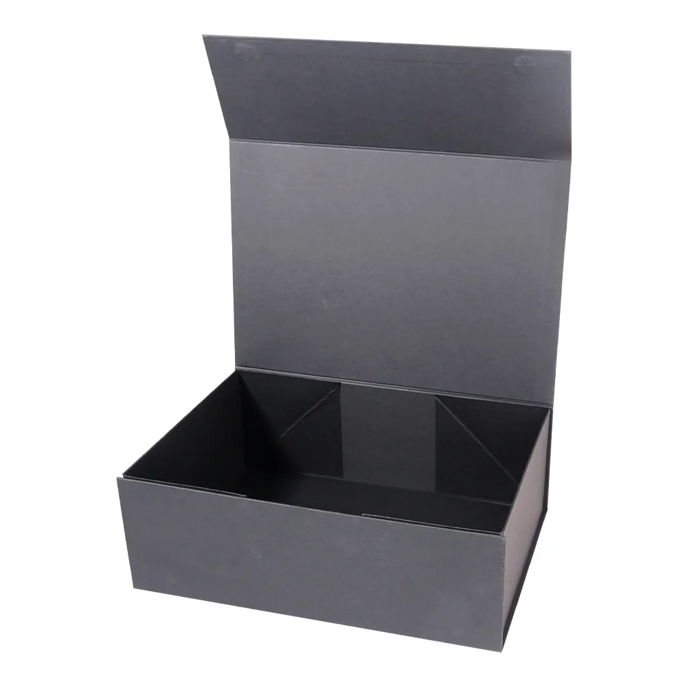 Alışveriş hediye tasarım toptan Logo yapıştırıcı ile özel kağıt siyah kare manyetik katlanır kutu
