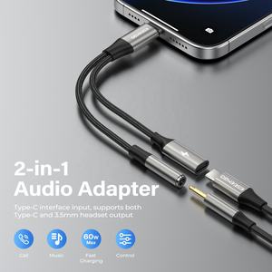 Eseekgo 4FT ES-15C/1.2ม. 2-in-1 Type-C TO-C + 3.5มม. อะแดปเตอร์เสียงอเนกประสงค์เข้ากันได้ประเภท C + 3.5มม. สำหรับลำโพงโทรศัพท์มือถือ - Product Image 3