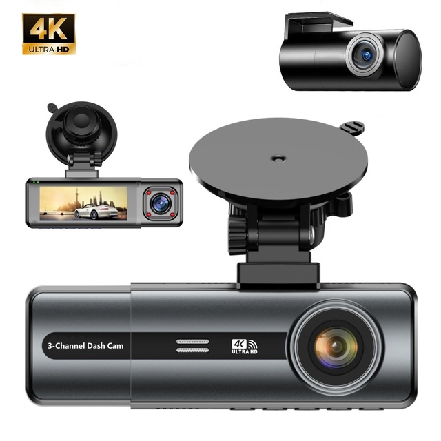 Hot Selling High-Quality 4K 3 Channel Car Camera Universal Dash Cam Night Vision Driving Recorder with Rear Camera Car Black Box