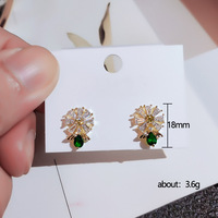 Kadınlar için Daisy Kübik Zirkonya Küpe, 8mm, Altın Kaplama Pirinç Çiçek Yeşil Damla, Altın