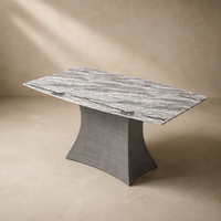 Table à manger de luxe en pierre blanche, design moderne en bloc, base monolithique en béton pour villa, hôtel, restaurant, salon, personnalisable