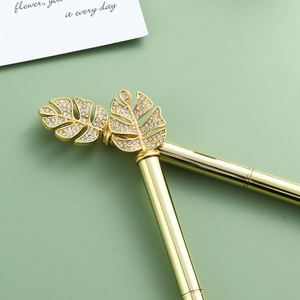 Gold Plated Rhinestone Leaf Top Twist Metal <b>Ballpoint</b> <b>Pen</b>, Elegant Decorative Luxury <b>Pen</b> Custom Logo - Product Image 3