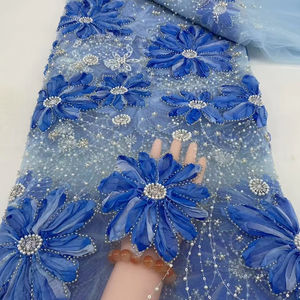 Flora diamant brodé à la main 2025 haute qualité perles lourdes paillettes <span class=keywords><strong>Net</strong></span> français dentelle tissu matériel pour robe - Product Image 1