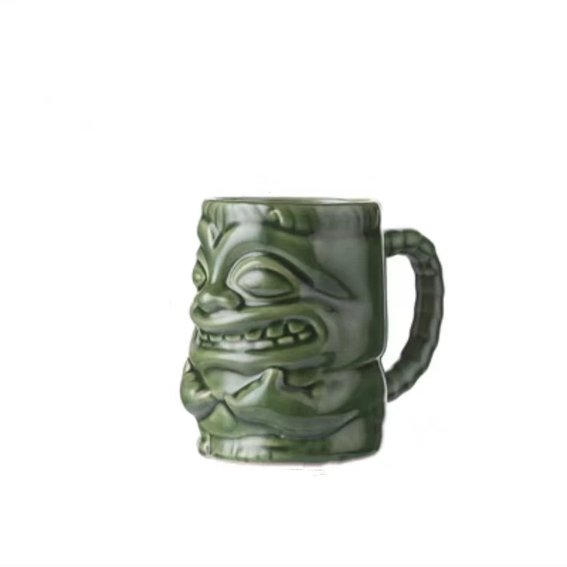 Hot sale creative hand painted custom tiki shape mug ceramic travel ceramic coffee tiki mug with handle