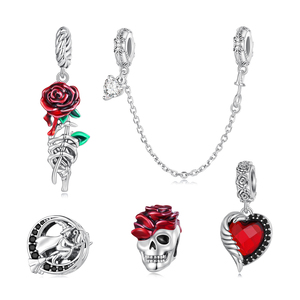 Gothic Halloween Skull Charme-925 Sterling Zilveren Buitenaardse Bloedroos Hanger, Hekserij Sieraden Voor Mannen En Vrouwen, Biker Kraal - Product Image 1