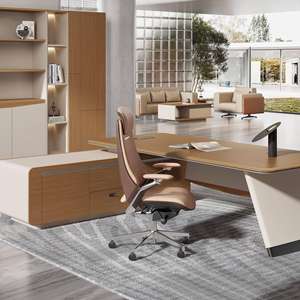 Moderno di lusso Manager avvocato ufficio scrivania a forma di L tavolo in legno massello con grande scrivania in piedi cassettiera mobili - Product Image 3