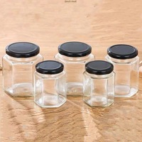 Stoples Kaca Heksagonal 730ml, Wadah Penyimpanan Makanan Transparan dengan Tutup Logam, Stoples Madu dan Selai Kedap Udara untuk Dapur
