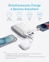 Batterie externe Anker A1681 20 000 mAh 30 W Max Chargeur portable rapide avec câbles USB-C et Lightning intégrés