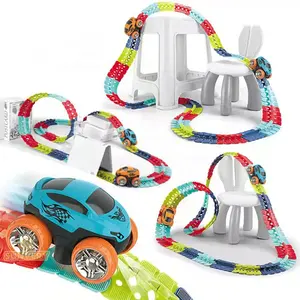 Rechargeable Kids Track Cars For Boy Flexible Track with LED Light-Up Race Car Set Anti-gravity Assembled Track Car Gift for Kid