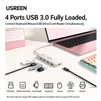 UGREEN USB 3.0 Hub 4 Port 0.15m Warna Milk Tea USB Splitter dengan Port Daya Tipe C 5Gbps untuk Laptop PC