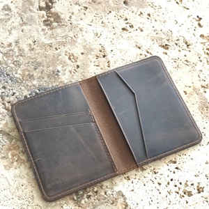 Custom Genuine Crazy Horse Leather Minimalist RFID Blocking Card Holder Slim Letter Patterned - Product Image 2