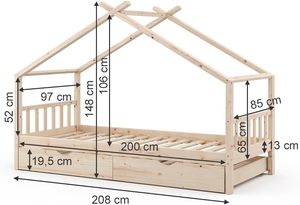 Letto a Piattaforma Moderno Contemporaneo in Legno di Pino Massiccio <span class=keywords><strong>90x200</strong></span> cm, Struttura Letto Matrimoniale in Legno Naturale per Uso Domestico con Letto Extra - Product Image 4