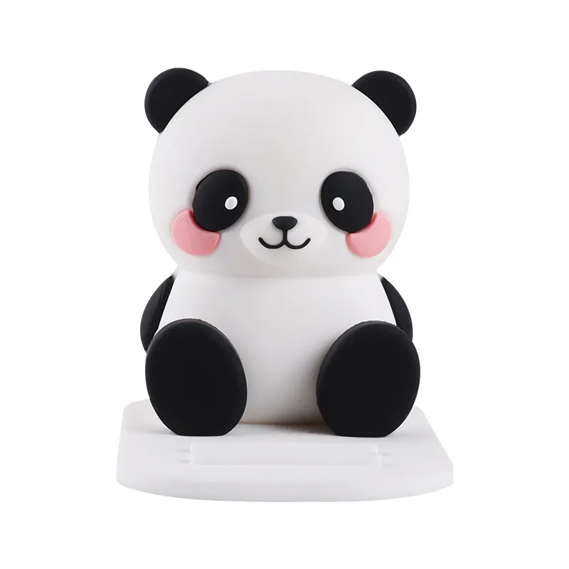 Custom Flexible Universal Pvc Desk Video Cartoon Animal Cute Panda Shaped Cell Stand Mobile Phone Holder