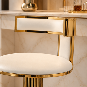<span class=keywords><strong>Tabouret</strong></span> <span class=keywords><strong>de</strong></span> <span class=keywords><strong>bar</strong></span> <span class=keywords><strong>de</strong></span> luxe moderne en velours <span class=keywords><strong>blanc</strong></span> avec base en métal doré cannelé <span class=keywords><strong>et</strong></span> dossier bas pour salon, vente en gros - Product Image 2