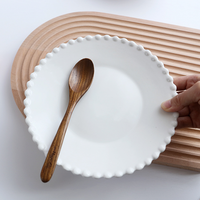 Assiette de table ronde en porcelaine blanche de 8 pouces, motif dentelle perlée, bol à dessert, ensemble de 3 assiettes et bols de dîner, vente en gros
