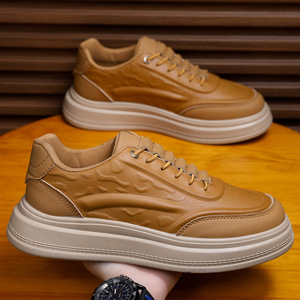 Baskets plateforme en cuir synthétique blanc pour hommes, antidérapantes, résistantes à l'usure, à lacets, style décontracté - Product Image 4