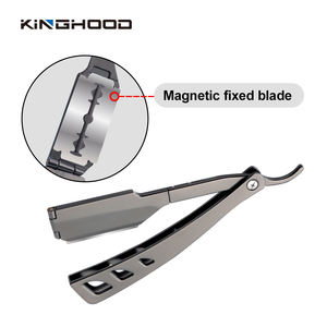 उच्च गुणवत्ता वाले चेहरे फोल्डेबल धातु कट गले चाकू स्टेनलेस स्टील ब्लेड सीधे बार्बर रेजर - Product Image 4