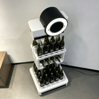 Présentoir à vin intelligent multi-niveaux avec panneau supérieur circulaire et éclairage LED pour équipement de présentation en boutique