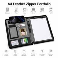 Portafolio de Cuero A4 con Cierre, Calculadora, Soporte para Teléfono y Portapapeles, Personalizable con Logotipo, Bolsa de Documentos Ejecutiva de PU Encerado Premium, Venta al Por Mayor