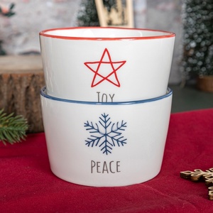 Vente en gros de bol à riz et à collation en céramique de 11cm avec décoration de Noël Tasses en céramique élégantes - Product Image 1