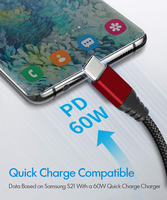 Câble Type C nickelé OEM ODM avec blindage tressé, charge rapide PD 60W, alliage d'aluminium et nylon pour ordinateur