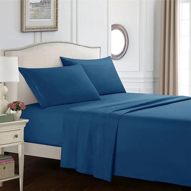 Wholesale Home Textile Solid Color Bed Sheet Bedding Set 4 Piece And Pillow Case Bed Cover Set