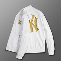 Blouson bomber blanc pour homme avec grande broderie dorée NY, fermeture éclair, léger, coupe-vent, streetwear, veste décontractée