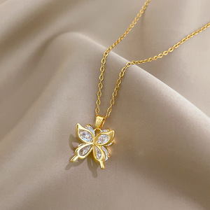 <span class=keywords><strong>Collar</strong></span> con Colgante de Acero Inoxidable Chapado en Oro con Diseño de Corazón de Circonita y Mariposa Hueca, Joyería Unisex de Moda - Product Image 3