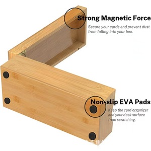 Organizador de tarjetas y recetas de madera para escritorio, tarjetero compartimentado con tapa abatible, soporte de madera maciza para documentos y notas - Product Image 3
