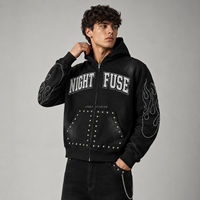 Jaket Pria Musim Dingin OEM Custom Bordir Logo Berhias Rhinestone Berkualitas Tinggi Desainer Nail Bead Streetwear Oversized Katun Crop ODM Zip