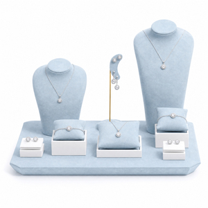 Zebopak Dusty Blue Velvet Jewelry Store Counter Display Set with <b>Necklace</b> Bust Earring Stand Bracelet Pillow <b>Ring</b> Supplier - Product Image 3