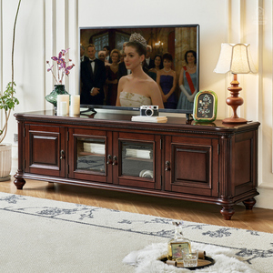 Mueble de TV de Madera Maciza Estilo Americano con Mesa de Centro y Combinación de Mueble Bajo, en Madera de Seda Dorada, Hecho en Shanghái, Marca Ameri - Product Image 1
