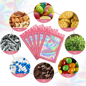 Desain kustom cetak Mylar Pvc merah muda holografik kecil warna-warni bau bukti dapat ditutup kembali kemasan Ziplock tas hadiah dengan ritsleting - Product Image 4