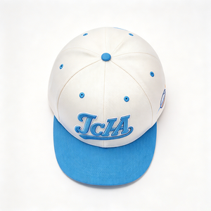 Two Tone Flat Bill 6-Panel <b>Canvas</b> Unisex Snapback Cap White Sky <b>Blue</b> 3D Embroidery Structured Flat Brim Sports Team Streetwear - Product Image 4