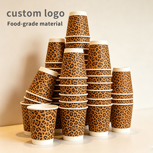 Custom Logo Leopard Print Double Wall Paper <b>Cups</b> 10/12/16oz Eco Friendly Ins Style <b>Disposable</b> Hot Coffee <b>Cups</b> with Lids - Product Image 2