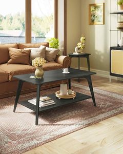 Mesa de Té Moderna de la Colección MAEZO, 2 Niveles de Almacenamiento, Altura Ajustable, Patas Cónicas, Transiciones Curvas, <span class=keywords><strong>Muebles</strong></span> para Sala de Estar - Product Image 4