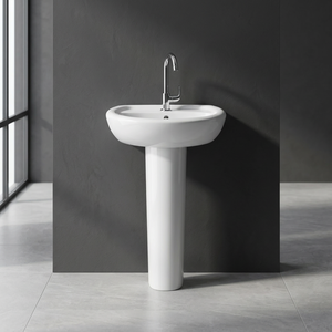 Lavabo de Pedestal Rectangular Moderno y Económico de Cerámica Blanca - Lavabo de Esquina para Baño de Hotel o Dormitorio - Product Image 3