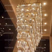 Lustre en cristal multi-niveaux sur mesure, design rectangulaire en spirale, LED, lampes de plafond extra-larges de luxe pour villa, hall d'hôtel