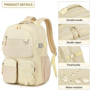 Water-Resistant Polyester <b>Backpack</b> with Multiple Pockets and Double Zipper Bag for Travel Outdoor College and Daily Use - Product Image 6