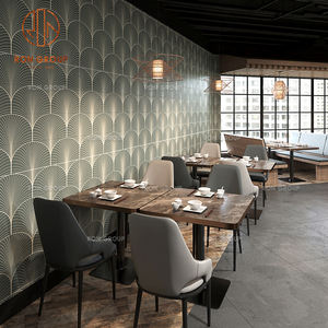 Muebles para restaurante, mesa cuadrada de madera con sofá de cuero gris claro, banco, cabina, juego de asientos para cafetería y comedor de bistró - Product Image 5