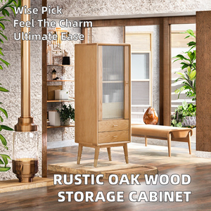 Armoire moderne en bois massif avec 3 tiroirs et poignées en laiton, rangement écologique pour le bureau et la maison - Product Image 2