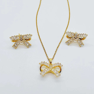 Conjunto de Collar y Pendientes de Acero Inoxidable de Lujo para Mujer, Nuevo Diseño, con Lazo de Titanio y Zirconia, Colgante Elegante para Fiesta - Product Image 1